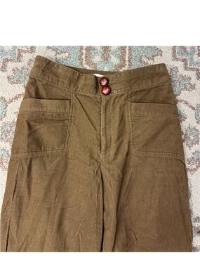 Trovata Wide Leg Corduroy Pants Patch Pockets Size 8 Brownish Dark Olive Green